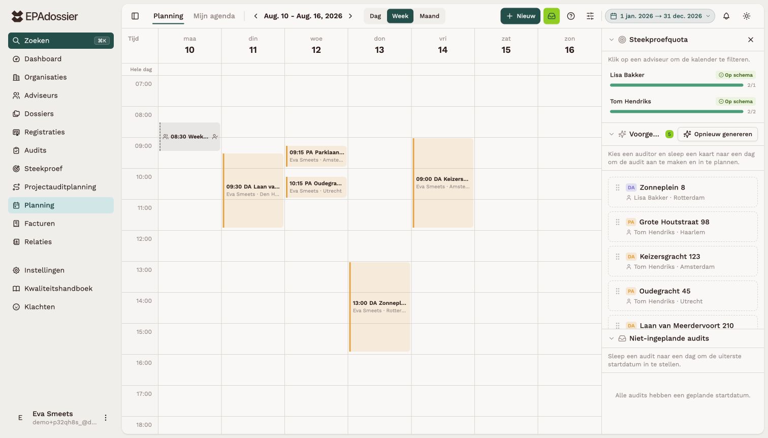 Plan audits, capaciteit en deadlines in één agenda