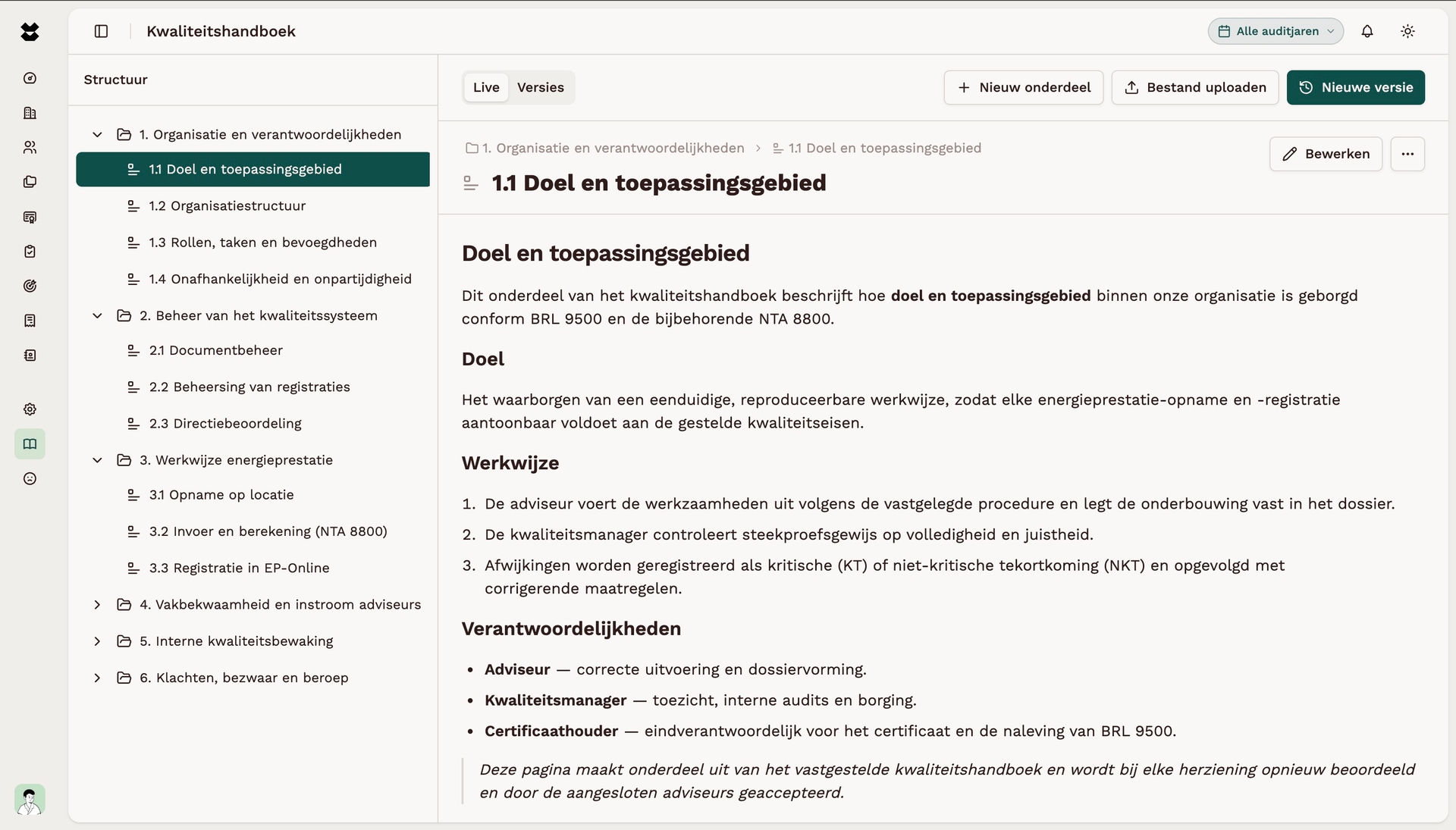 Kwaliteitshandboek centraal geregeld